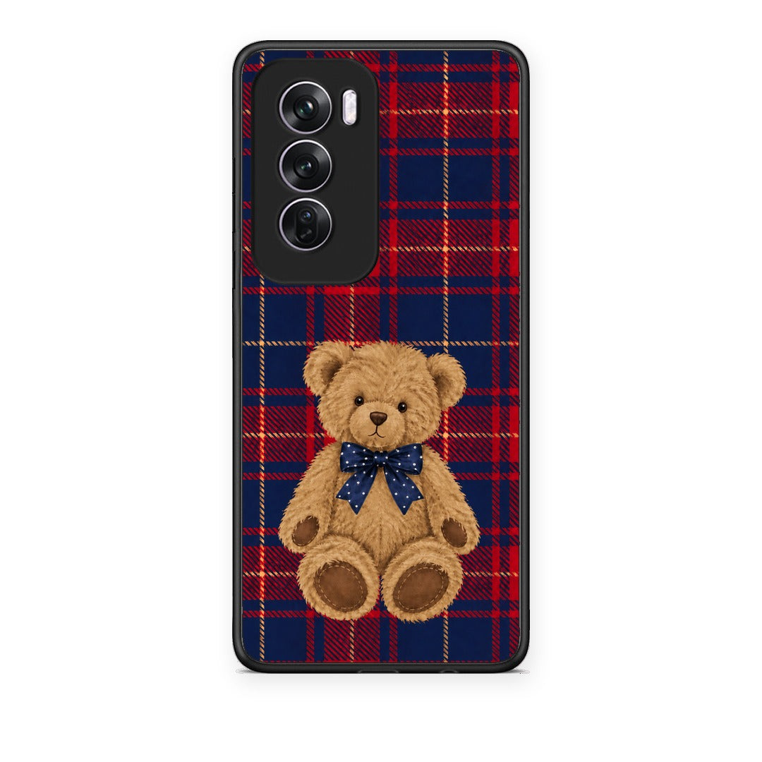 Θήκη Oppo Reno12 Pro Teddy Bear on Red and Navy Tartan από τη Smartfits με σχέδιο στο πίσω μέρος και μαύρο περίβλημα | Oppo Reno12 Pro Teddy Bear on Red and Navy Tartan case with colorful back and black bezels