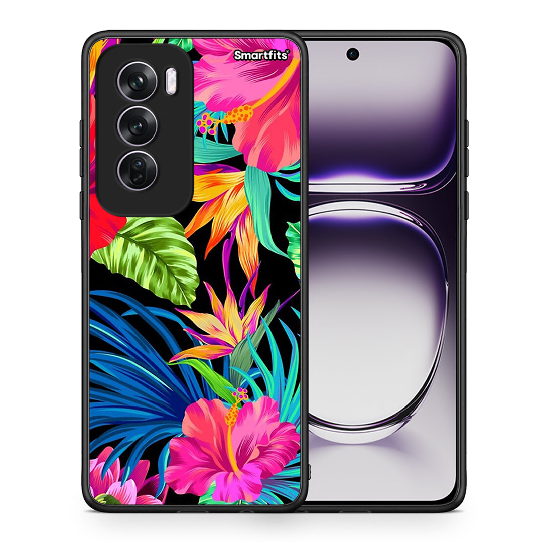 Θήκη Oppo Reno12 Pro Tropical Flowers από τη Smartfits με σχέδιο στο πίσω μέρος και μαύρο περίβλημα | Oppo Reno12 Pro Tropical Flowers case with colorful back and black bezels