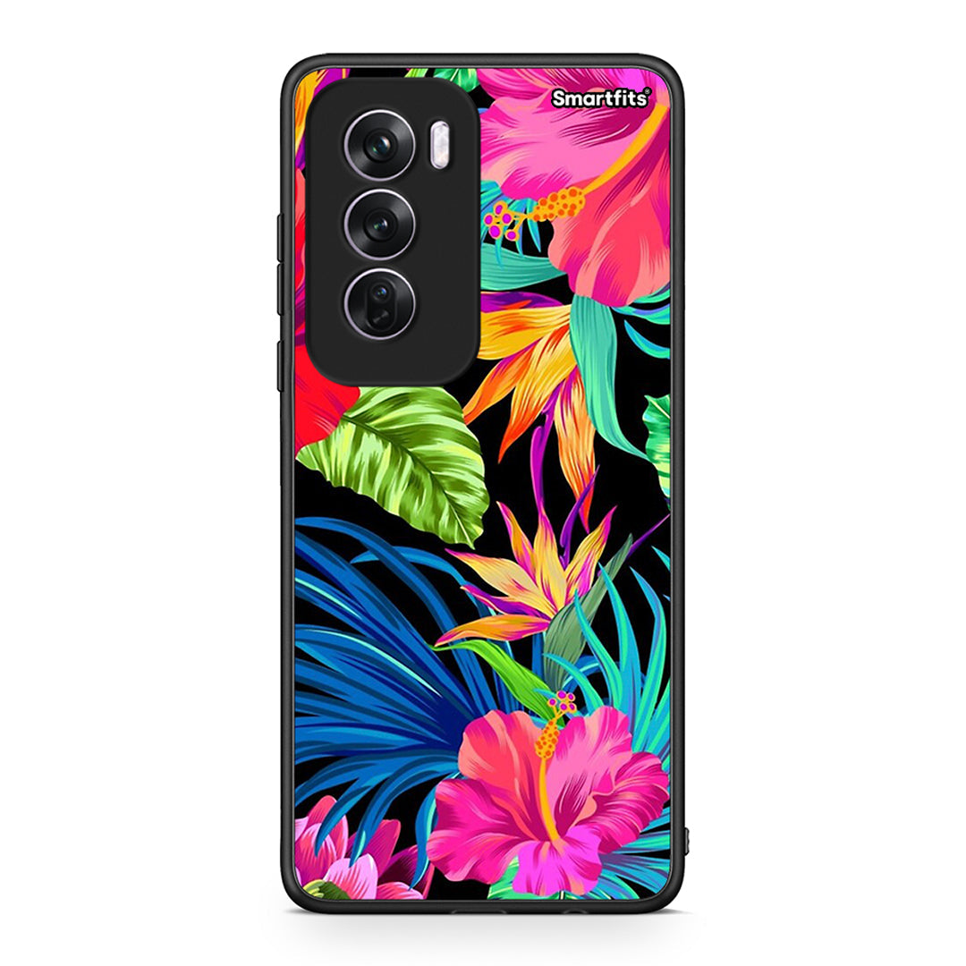 Oppo Reno12 Pro Tropical Flowers θήκη από τη Smartfits με σχέδιο στο πίσω μέρος και μαύρο περίβλημα | Smartphone case with colorful back and black bezels by Smartfits