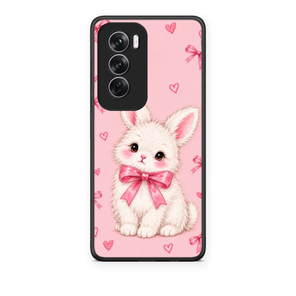 Θήκη Oppo Reno12 Pro White Bunny and Pink Bows από τη Smartfits με σχέδιο στο πίσω μέρος και μαύρο περίβλημα | Oppo Reno12 Pro White Bunny and Pink Bows case with colorful back and black bezels