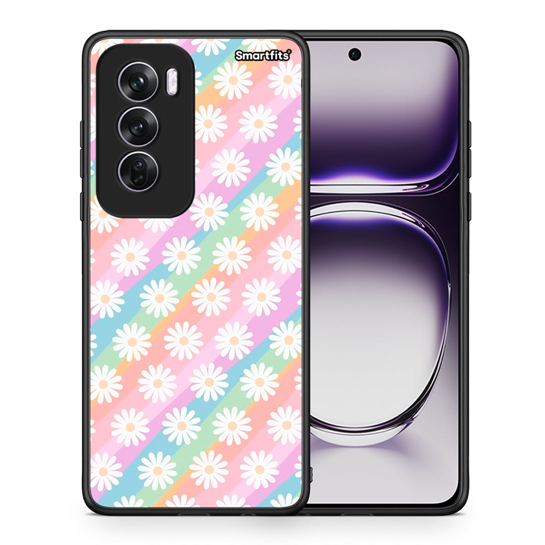 Θήκη Oppo Reno12 Pro White Daisies από τη Smartfits με σχέδιο στο πίσω μέρος και μαύρο περίβλημα | Oppo Reno12 Pro White Daisies case with colorful back and black bezels