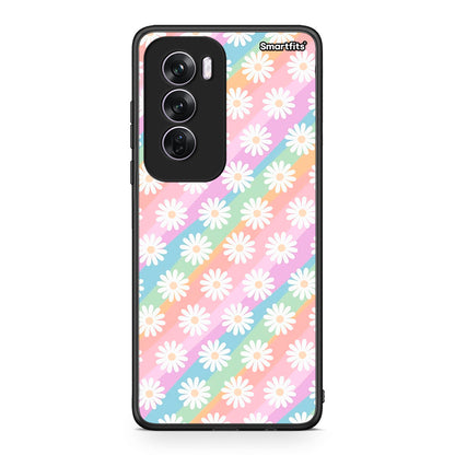 Oppo Reno12 Pro White Daisies θήκη από τη Smartfits με σχέδιο στο πίσω μέρος και μαύρο περίβλημα | Smartphone case with colorful back and black bezels by Smartfits