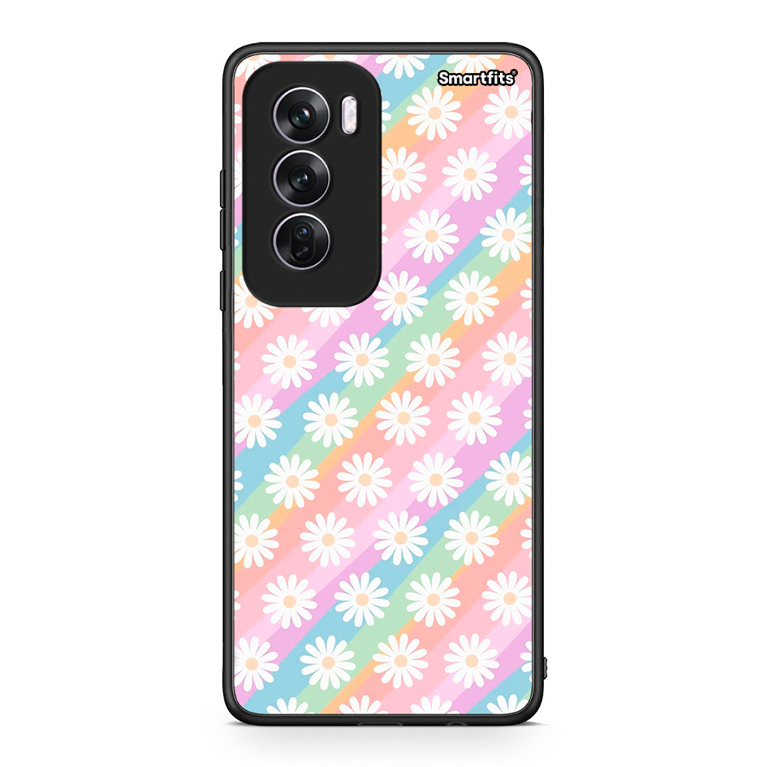 Oppo Reno12 Pro White Daisies θήκη από τη Smartfits με σχέδιο στο πίσω μέρος και μαύρο περίβλημα | Smartphone case with colorful back and black bezels by Smartfits