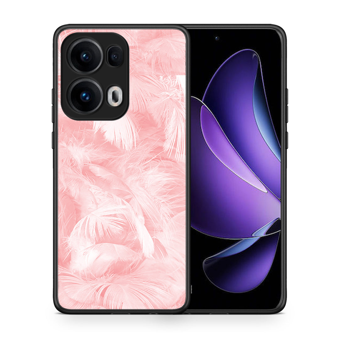 Θήκη Oppo Reno13 Pro Pink Feather Boho από τη Smartfits με σχέδιο στο πίσω μέρος και μαύρο περίβλημα | Oppo Reno13 Pro Pink Feather Boho case with colorful back and black bezels