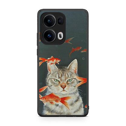 Oppo Reno13 Pro Cat Goldfish θήκη από τη Smartfits με σχέδιο στο πίσω μέρος και μαύρο περίβλημα | Smartphone case with colorful back and black bezels by Smartfits