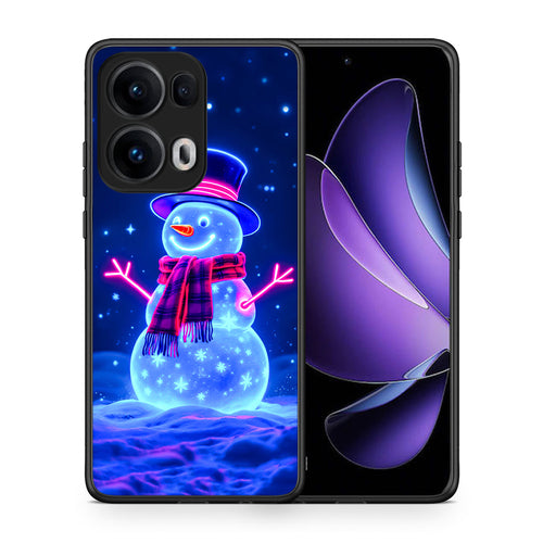 Θήκη Oppo Reno13 Pro Christmas Neon Snowman από τη Smartfits με σχέδιο στο πίσω μέρος και μαύρο περίβλημα | Oppo Reno13 Pro Christmas Neon Snowman case with colorful back and black bezels