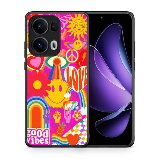 Θήκη Oppo Reno13 Pro Hippie Love από τη Smartfits με σχέδιο στο πίσω μέρος και μαύρο περίβλημα | Oppo Reno13 Pro Hippie Love case with colorful back and black bezels
