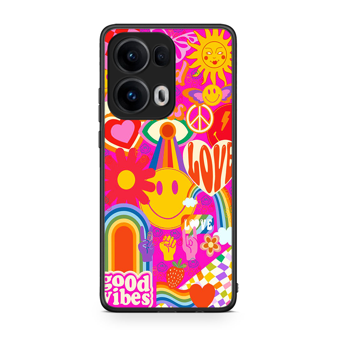 Oppo Reno13 Pro Hippie Love θήκη από τη Smartfits με σχέδιο στο πίσω μέρος και μαύρο περίβλημα | Smartphone case with colorful back and black bezels by Smartfits