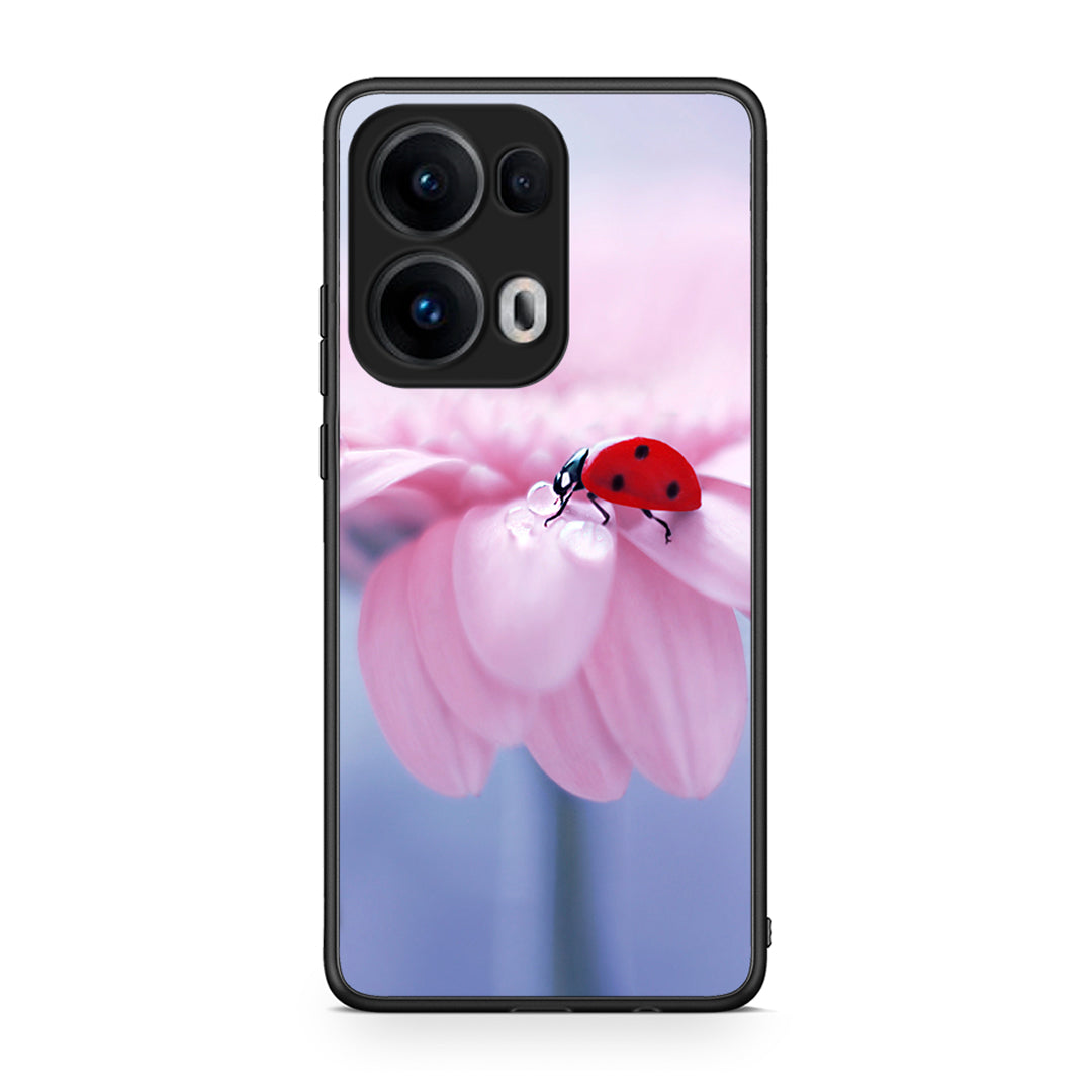 Oppo Reno13 Pro Ladybug Flower θήκη από τη Smartfits με σχέδιο στο πίσω μέρος και μαύρο περίβλημα | Smartphone case with colorful back and black bezels by Smartfits