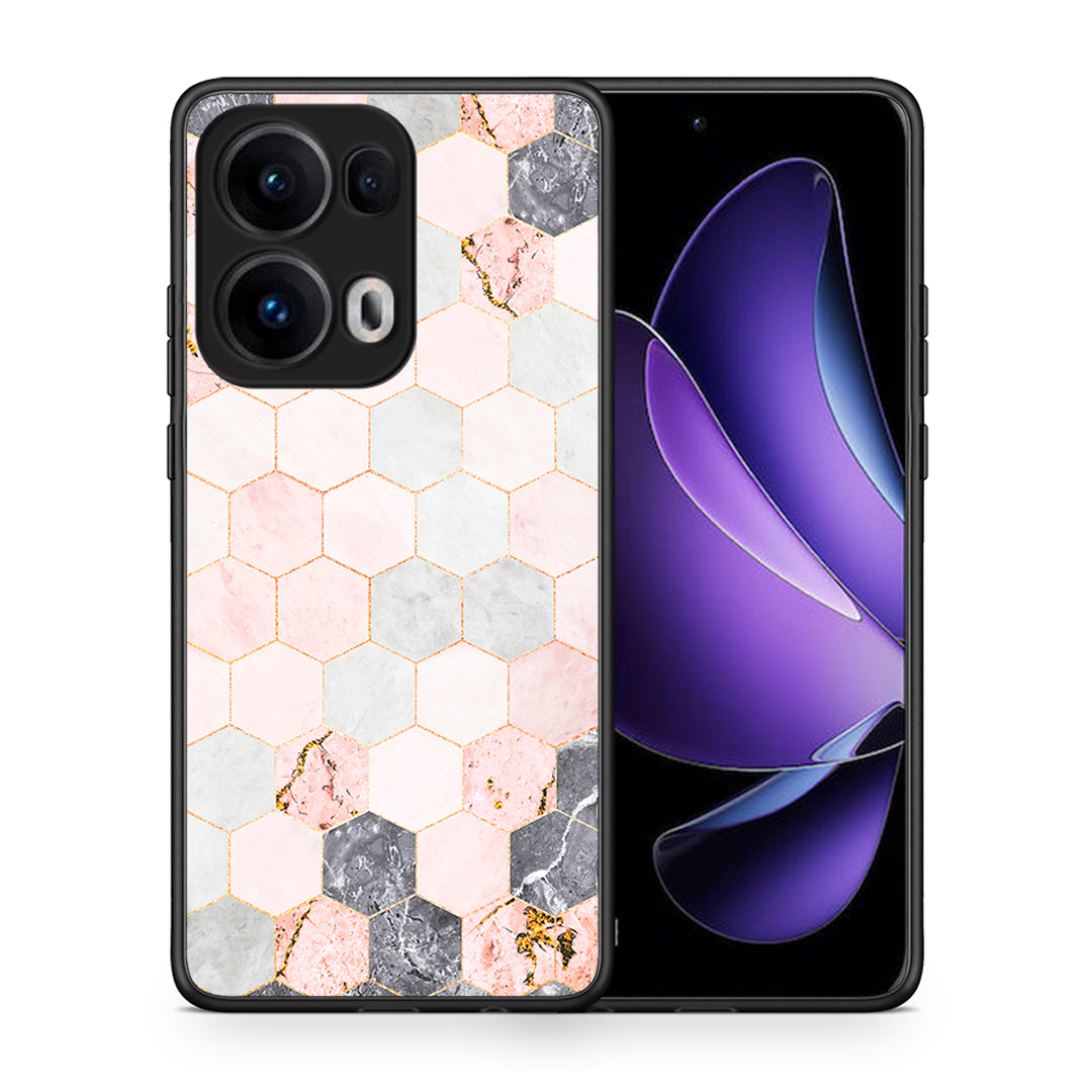 Θήκη Oppo Reno13 Pro Hexagon Pink Marble από τη Smartfits με σχέδιο στο πίσω μέρος και μαύρο περίβλημα | Oppo Reno13 Pro Hexagon Pink Marble case with colorful back and black bezels