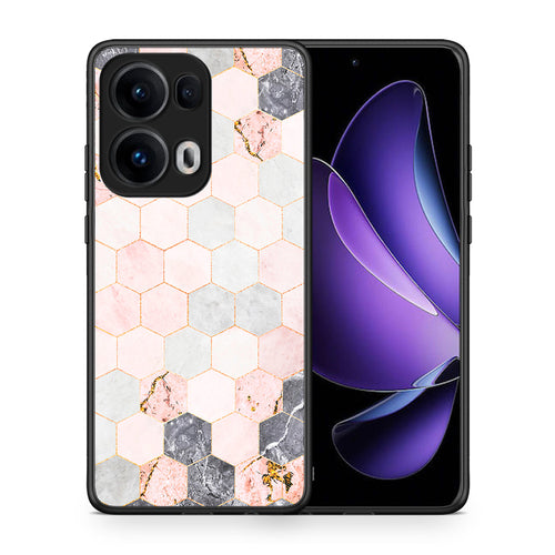 Θήκη Oppo Reno13 Pro Hexagon Pink Marble από τη Smartfits με σχέδιο στο πίσω μέρος και μαύρο περίβλημα | Oppo Reno13 Pro Hexagon Pink Marble case with colorful back and black bezels