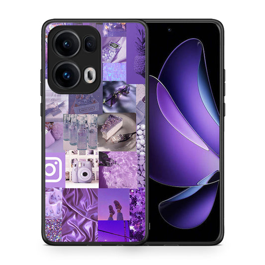 Θήκη Oppo Reno13 Pro Purple Aesthetic Collage από τη Smartfits με σχέδιο στο πίσω μέρος και μαύρο περίβλημα | Oppo Reno13 Pro Purple Aesthetic Collage case with colorful back and black bezels