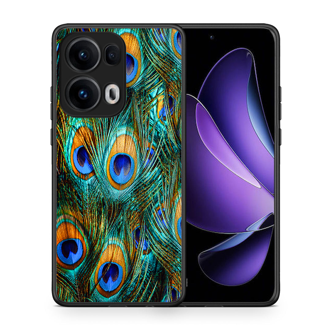 Θήκη Oppo Reno13 Pro Real Peacock Feathers από τη Smartfits με σχέδιο στο πίσω μέρος και μαύρο περίβλημα | Oppo Reno13 Pro Real Peacock Feathers case with colorful back and black bezels