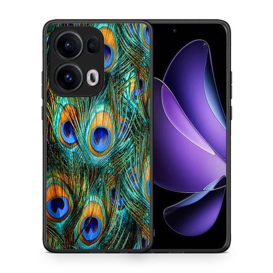 Θήκη Oppo Reno13 Pro Real Peacock Feathers από τη Smartfits με σχέδιο στο πίσω μέρος και μαύρο περίβλημα | Oppo Reno13 Pro Real Peacock Feathers case with colorful back and black bezels