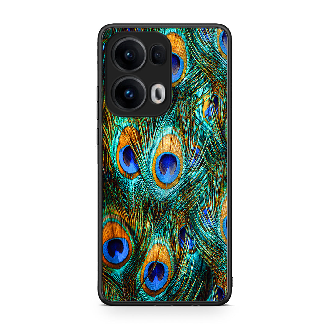 Oppo Reno13 Pro Real Peacock Feathers θήκη από τη Smartfits με σχέδιο στο πίσω μέρος και μαύρο περίβλημα | Smartphone case with colorful back and black bezels by Smartfits