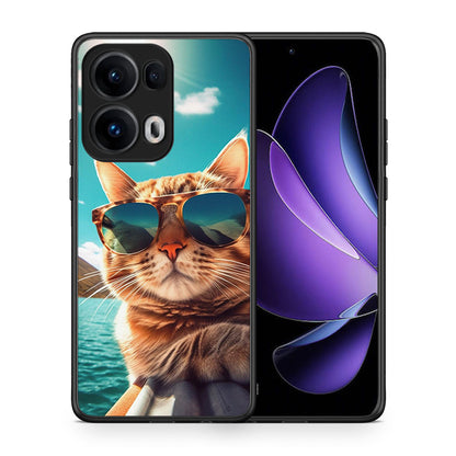 Θήκη Oppo Reno13 Pro Summer Cat από τη Smartfits με σχέδιο στο πίσω μέρος και μαύρο περίβλημα | Oppo Reno13 Pro Summer Cat case with colorful back and black bezels