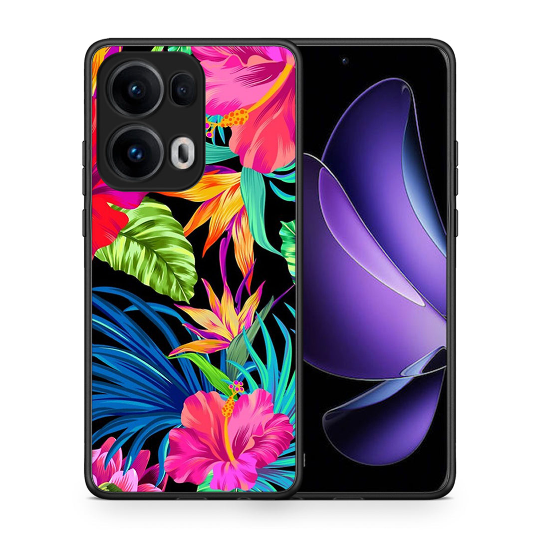 Θήκη Oppo Reno13 Pro Tropical Flowers από τη Smartfits με σχέδιο στο πίσω μέρος και μαύρο περίβλημα | Oppo Reno13 Pro Tropical Flowers case with colorful back and black bezels