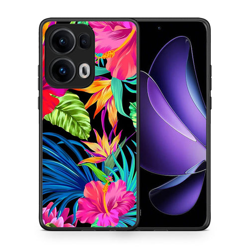 Θήκη Oppo Reno13 Pro Tropical Flowers από τη Smartfits με σχέδιο στο πίσω μέρος και μαύρο περίβλημα | Oppo Reno13 Pro Tropical Flowers case with colorful back and black bezels