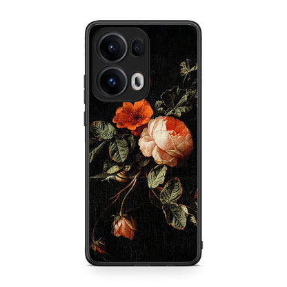 Oppo Reno13 Pro Vintage Roses θήκη από τη Smartfits με σχέδιο στο πίσω μέρος και μαύρο περίβλημα | Smartphone case with colorful back and black bezels by Smartfits