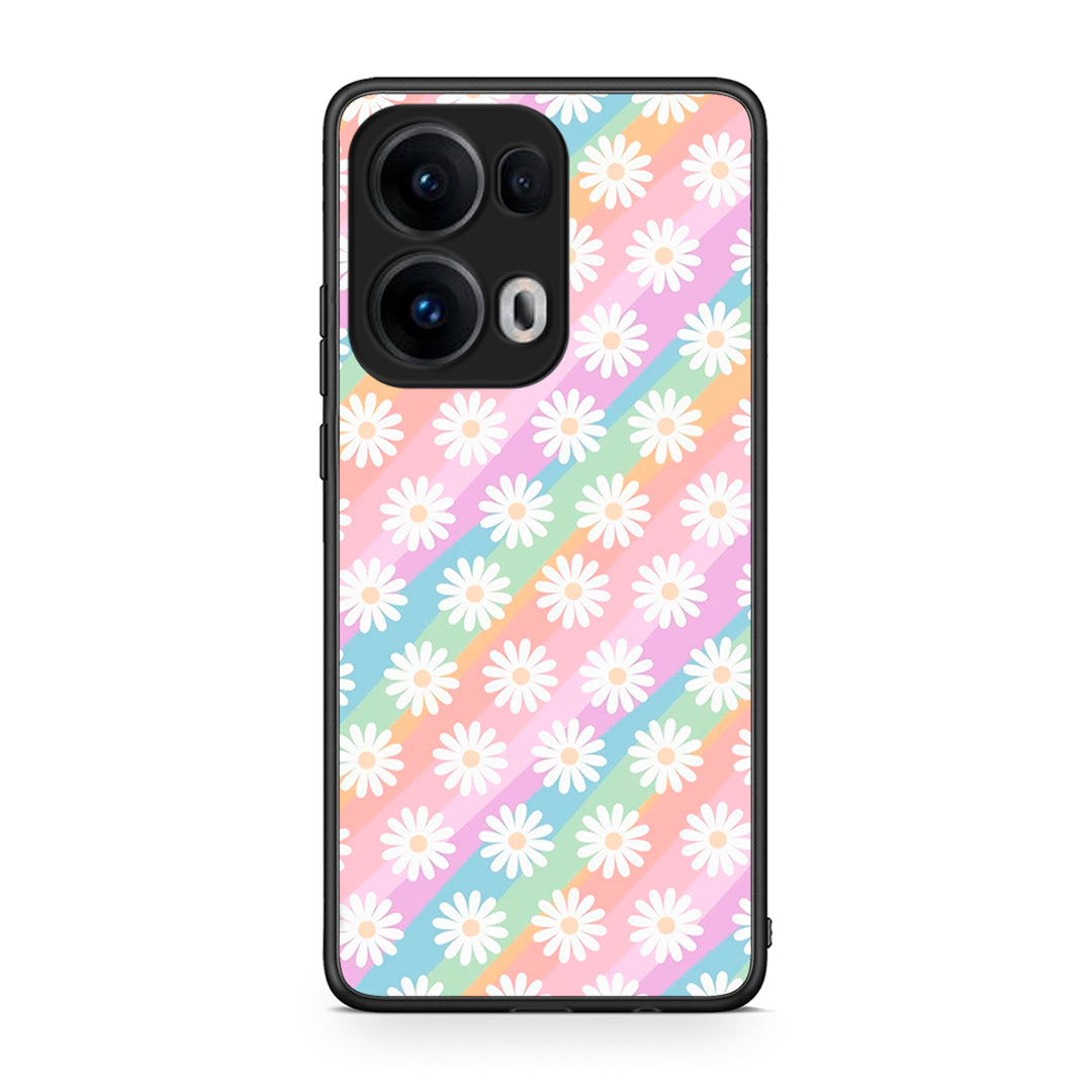 Oppo Reno13 Pro White Daisies θήκη από τη Smartfits με σχέδιο στο πίσω μέρος και μαύρο περίβλημα | Smartphone case with colorful back and black bezels by Smartfits