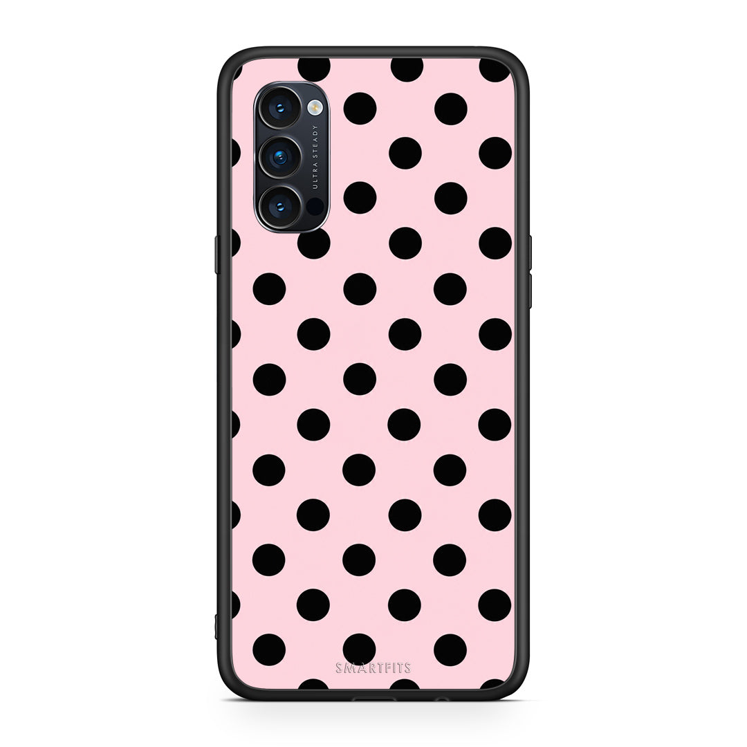 Θήκη Oppo Reno4 Pro 5G Black Polka Dots on Pink από τη Smartfits με σχέδιο στο πίσω μέρος και μαύρο περίβλημα | Oppo Reno4 Pro 5G Black Polka Dots on Pink case with colorful back and black bezels
