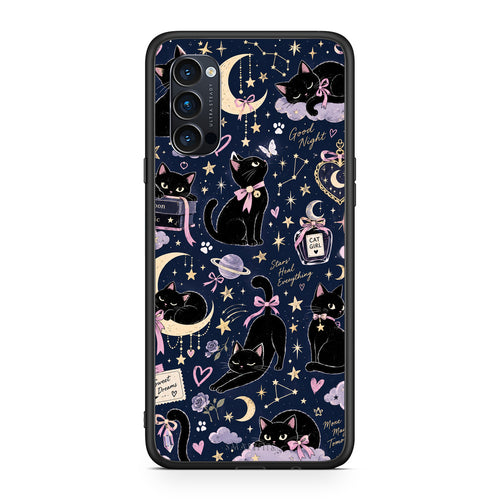 Θήκη Oppo Reno4 Pro 5G Celestial Black Cats on Navy από τη Smartfits με σχέδιο στο πίσω μέρος και μαύρο περίβλημα | Oppo Reno4 Pro 5G Celestial Black Cats on Navy case with colorful back and black bezels