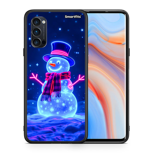 Θήκη Oppo Reno4 Pro 5G Christmas Neon Snowman από τη Smartfits με σχέδιο στο πίσω μέρος και μαύρο περίβλημα | Oppo Reno4 Pro 5G Christmas Neon Snowman case with colorful back and black bezels