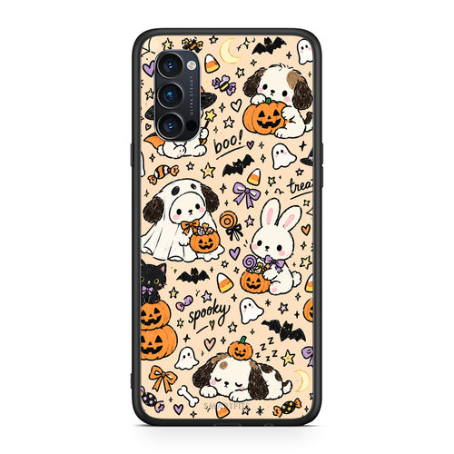 Θήκη Oppo Reno4 Pro 5G Halloween Puppies and Friends on Cream από τη Smartfits με σχέδιο στο πίσω μέρος και μαύρο περίβλημα | Oppo Reno4 Pro 5G Halloween Puppies and Friends on Cream case with colorful back and black bezels