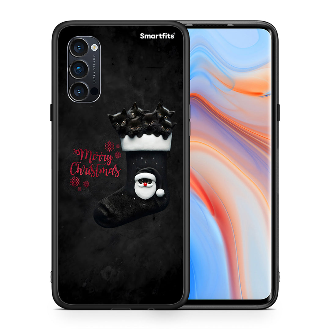Θήκη Oppo Reno4 Pro 5G Merry Cat Christmas από τη Smartfits με σχέδιο στο πίσω μέρος και μαύρο περίβλημα | Oppo Reno4 Pro 5G Merry Cat Christmas case with colorful back and black bezels