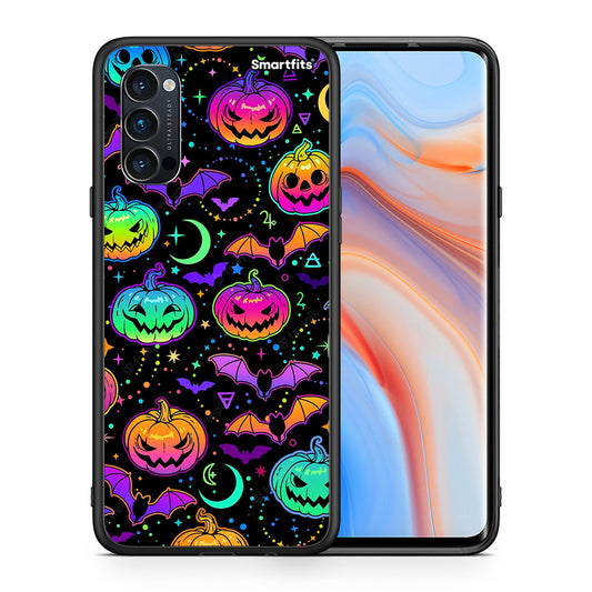 Θήκη Oppo Reno4 Pro 5G Neon Halloween από τη Smartfits με σχέδιο στο πίσω μέρος και μαύρο περίβλημα | Oppo Reno4 Pro 5G Neon Halloween case with colorful back and black bezels