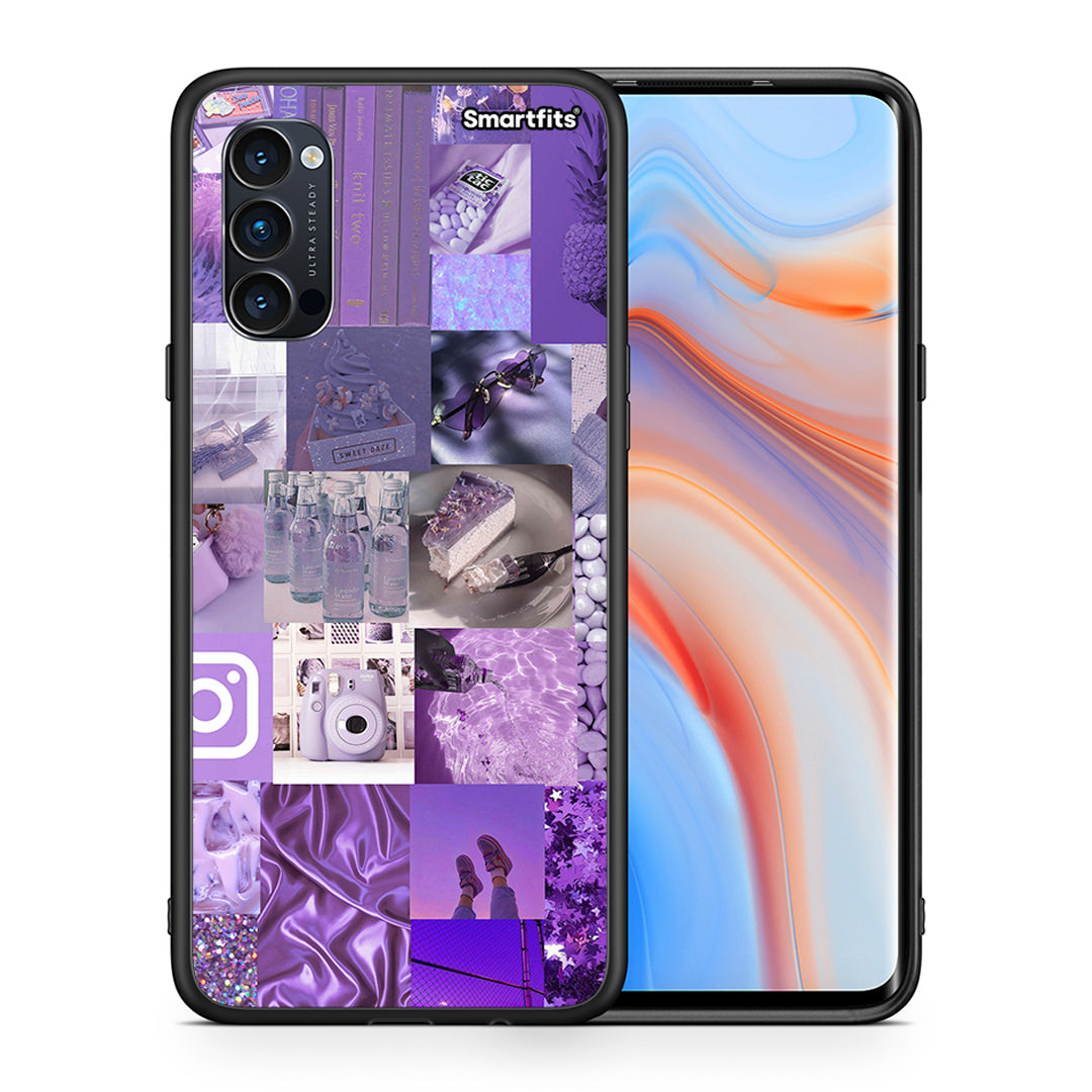 Θήκη Oppo Reno4 Pro 5G Purple Aesthetic Collage από τη Smartfits με σχέδιο στο πίσω μέρος και μαύρο περίβλημα | Oppo Reno4 Pro 5G Purple Aesthetic Collage case with colorful back and black bezels