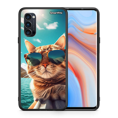 Θήκη Oppo Reno4 Pro 5G Summer Cat από τη Smartfits με σχέδιο στο πίσω μέρος και μαύρο περίβλημα | Oppo Reno4 Pro 5G Summer Cat case with colorful back and black bezels