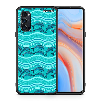 Θήκη Oppo Reno4 Pro 5G Swimming Dolphins από τη Smartfits με σχέδιο στο πίσω μέρος και μαύρο περίβλημα | Oppo Reno4 Pro 5G Swimming Dolphins case with colorful back and black bezels