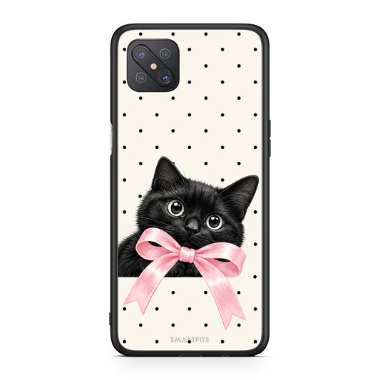 Θήκη Oppo Reno4 Z 5G / A92s Black Kitten Pink Bow and Polka Dots από τη Smartfits με σχέδιο στο πίσω μέρος και μαύρο περίβλημα | Oppo Reno4 Z 5G / A92s Black Kitten Pink Bow and Polka Dots case with colorful back and black bezels