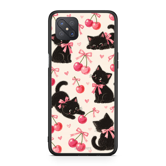Θήκη Oppo Reno4 Z 5G / A92s Black Kittens and Cherries on Cream από τη Smartfits με σχέδιο στο πίσω μέρος και μαύρο περίβλημα | Oppo Reno4 Z 5G / A92s Black Kittens and Cherries on Cream case with colorful back and black bezels