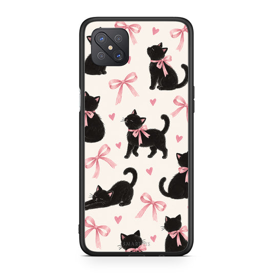 Θήκη Oppo Reno4 Z 5G / A92s Black Kittens and Pink Bows on Cream Large από τη Smartfits με σχέδιο στο πίσω μέρος και μαύρο περίβλημα | Oppo Reno4 Z 5G / A92s Black Kittens and Pink Bows on Cream Large case with colorful back and black bezels