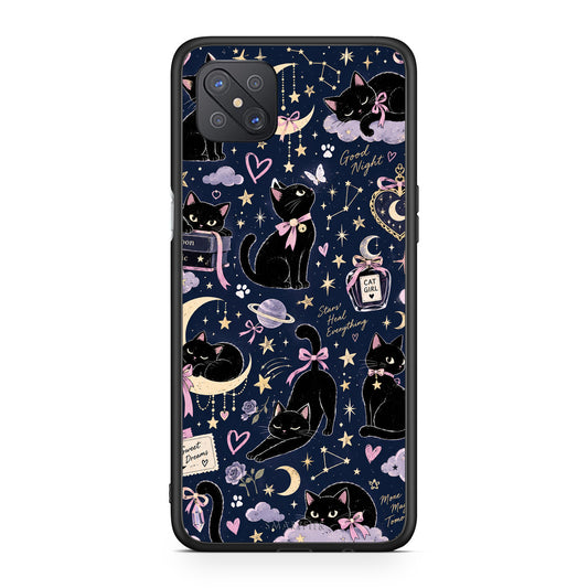 Θήκη Oppo Reno4 Z 5G / A92s Celestial Black Cats on Navy από τη Smartfits με σχέδιο στο πίσω μέρος και μαύρο περίβλημα | Oppo Reno4 Z 5G / A92s Celestial Black Cats on Navy case with colorful back and black bezels