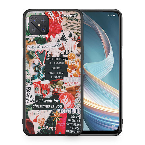 Θήκη Oppo Reno4 Z 5G Christmas Happiness από τη Smartfits με σχέδιο στο πίσω μέρος και μαύρο περίβλημα | Oppo Reno4 Z 5G Christmas Happiness case with colorful back and black bezels