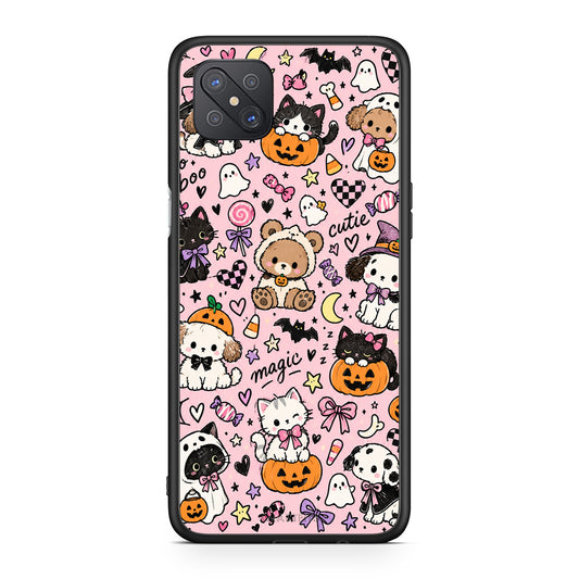 Θήκη Oppo Reno4 Z 5G / A92s Halloween Cute Animals on Pink από τη Smartfits με σχέδιο στο πίσω μέρος και μαύρο περίβλημα | Oppo Reno4 Z 5G / A92s Halloween Cute Animals on Pink case with colorful back and black bezels