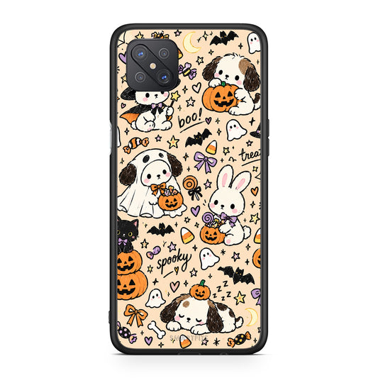 Θήκη Oppo Reno4 Z 5G / A92s Halloween Puppies and Friends on Cream από τη Smartfits με σχέδιο στο πίσω μέρος και μαύρο περίβλημα | Oppo Reno4 Z 5G / A92s Halloween Puppies and Friends on Cream case with colorful back and black bezels