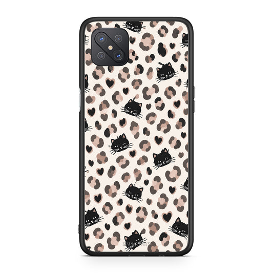 Θήκη Oppo Reno4 Z 5G / A92s Leopard Spots and Black Cats on Cream από τη Smartfits με σχέδιο στο πίσω μέρος και μαύρο περίβλημα | Oppo Reno4 Z 5G / A92s Leopard Spots and Black Cats on Cream case with colorful back and black bezels