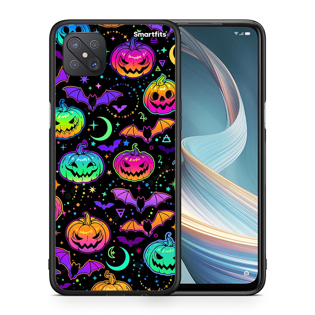 Θήκη Oppo Reno4 Z 5G Neon Halloween από τη Smartfits με σχέδιο στο πίσω μέρος και μαύρο περίβλημα | Oppo Reno4 Z 5G Neon Halloween case with colorful back and black bezels