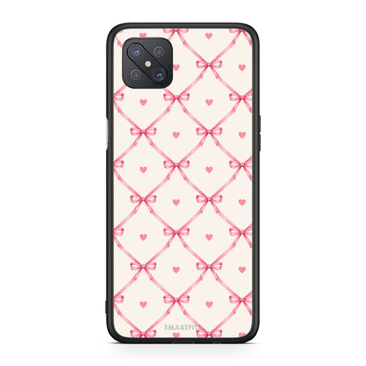 Θήκη Oppo Reno4 Z 5G / A92s Pink Bow Lattice and Hearts on Cream από τη Smartfits με σχέδιο στο πίσω μέρος και μαύρο περίβλημα | Oppo Reno4 Z 5G / A92s Pink Bow Lattice and Hearts on Cream case with colorful back and black bezels
