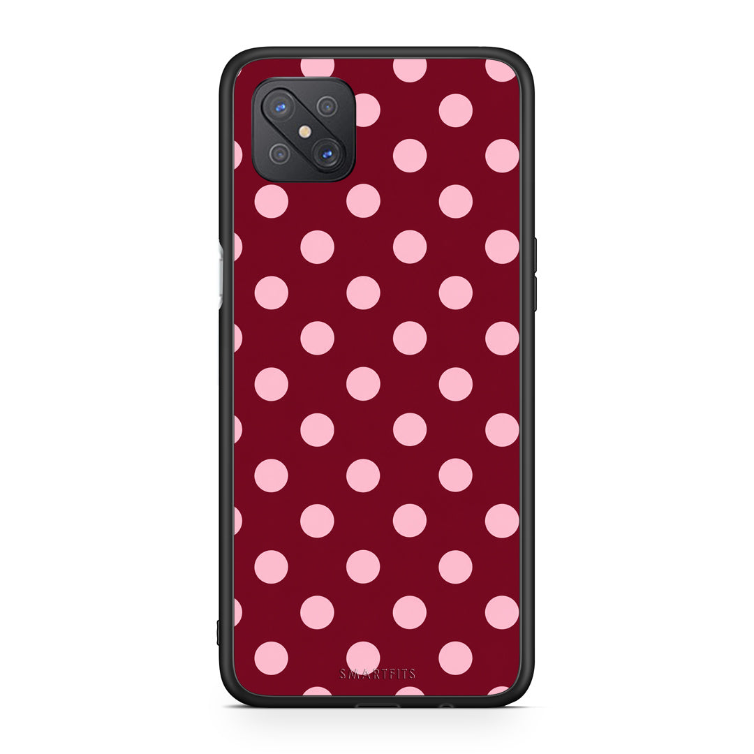 Θήκη Oppo Reno4 Z 5G / A92s Pink Polka Dots on Burgundy από τη Smartfits με σχέδιο στο πίσω μέρος και μαύρο περίβλημα | Oppo Reno4 Z 5G / A92s Pink Polka Dots on Burgundy case with colorful back and black bezels