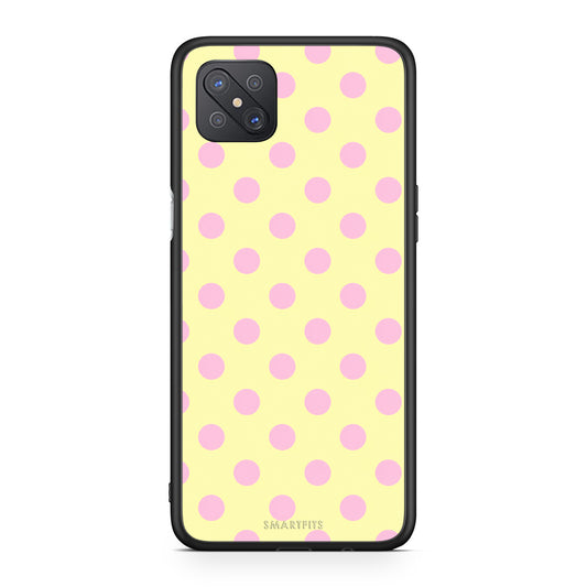 Θήκη Oppo Reno4 Z 5G / A92s Pink Polka Dots on Yellow από τη Smartfits με σχέδιο στο πίσω μέρος και μαύρο περίβλημα | Oppo Reno4 Z 5G / A92s Pink Polka Dots on Yellow case with colorful back and black bezels