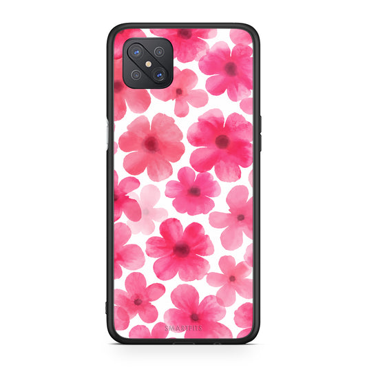 Θήκη Oppo Reno4 Z 5G / A92s Pink Watercolour Flowers on White από τη Smartfits με σχέδιο στο πίσω μέρος και μαύρο περίβλημα | Oppo Reno4 Z 5G / A92s Pink Watercolour Flowers on White case with colorful back and black bezels