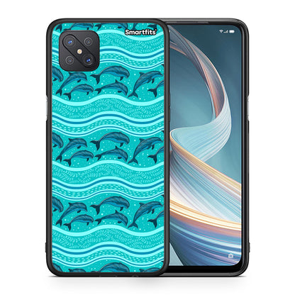 Θήκη Oppo Reno4 Z 5G Swimming Dolphins από τη Smartfits με σχέδιο στο πίσω μέρος και μαύρο περίβλημα | Oppo Reno4 Z 5G Swimming Dolphins case with colorful back and black bezels