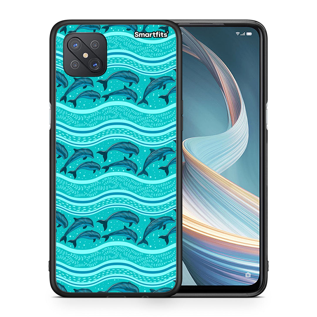 Θήκη Oppo Reno4 Z 5G Swimming Dolphins από τη Smartfits με σχέδιο στο πίσω μέρος και μαύρο περίβλημα | Oppo Reno4 Z 5G Swimming Dolphins case with colorful back and black bezels