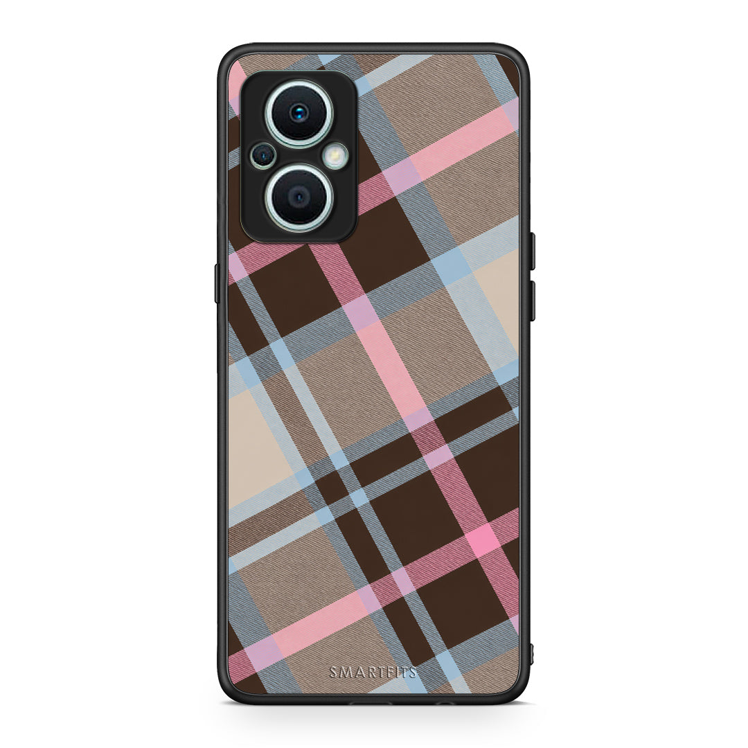 Θήκη Oppo Reno7 Lite Brown Pink and Blue Diagonal Plaid από τη Smartfits με σχέδιο στο πίσω μέρος και μαύρο περίβλημα | Oppo Reno7 Lite Brown Pink and Blue Diagonal Plaid case with colorful back and black bezels