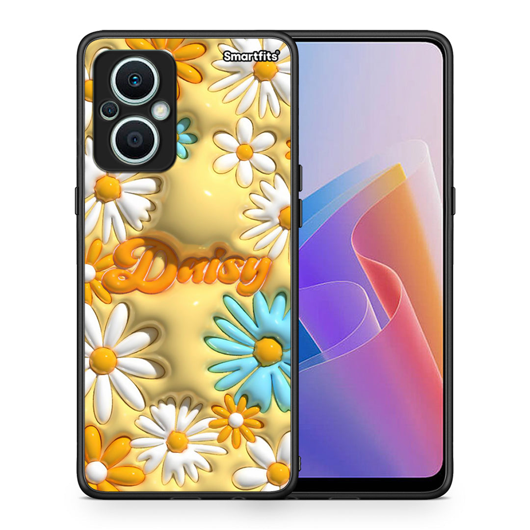 Θήκη Oppo Reno7 Lite Bubble Daisies από τη Smartfits με σχέδιο στο πίσω μέρος και μαύρο περίβλημα | Oppo Reno7 Lite Bubble Daisies Case with Colorful Back and Black Bezels